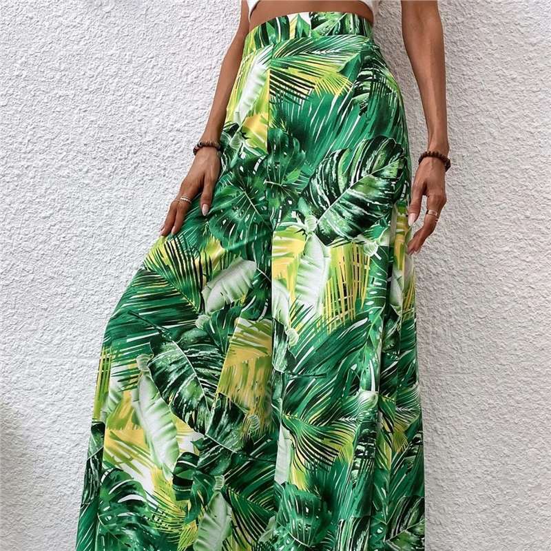 Pantalones casuales de gasa con estampado floral para mujer