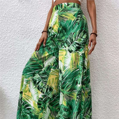 Pantalones casuales de gasa con estampado floral para mujer