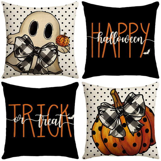 Halloween Cartoon Pumpkin Ghost Linen Sofa Cushion Cover