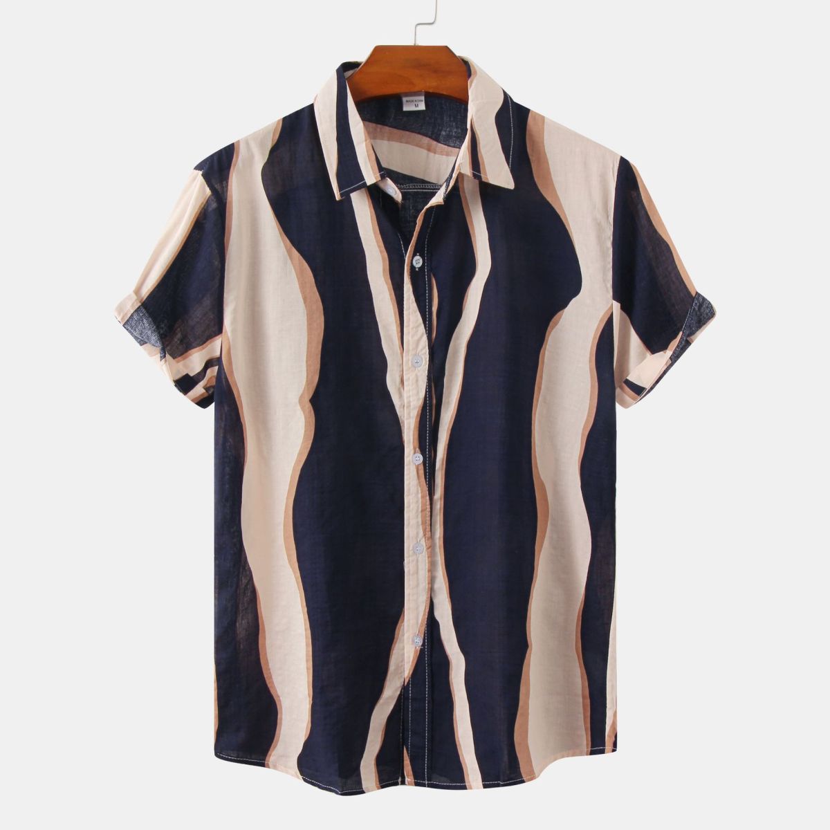 Camisa informal con estampado de rayas de moda de verano para hombre