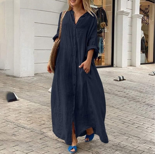 Vestido largo informal de color liso con bolsillos para mujer
