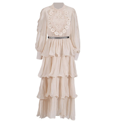 Vestido largo retro elegante de encaje bordado