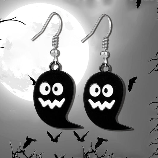 Pendientes colgantes de aleación negra con diseño de fantasma de Halloween para mujer