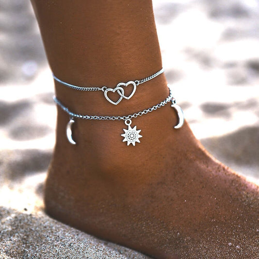 Fashion Star Moon Simple Heart-Shaped Anklet