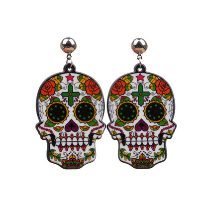 Pendientes de calavera acrílica de moda para Halloween para mujer