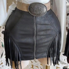 Pantalones cortos de gamuza estilo occidental con borlas y cremallera para mujer