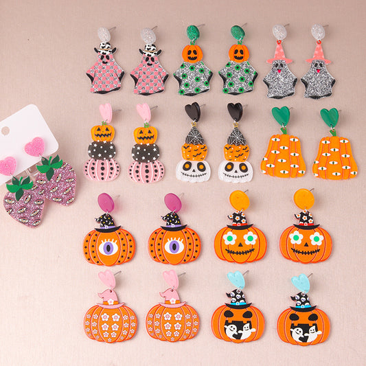 Halloween Women Cartoon Acrylic Ghost Pumpkin Earrings