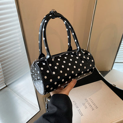 Bolso de mano cilíndrico con estampado de lunares para mujer, bolso de cubo de PU