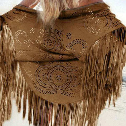 Chal de gamuza con borlas para mujer, estilo bohemio, de verano