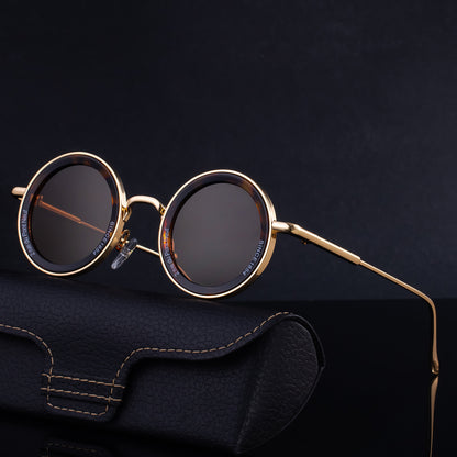 Gafas de sol redondas clásicas con montura metálica y colores sólidos para hombre