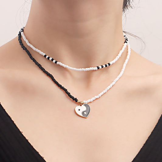 Bohemian Multicolor Rice Beads Heart Necklace