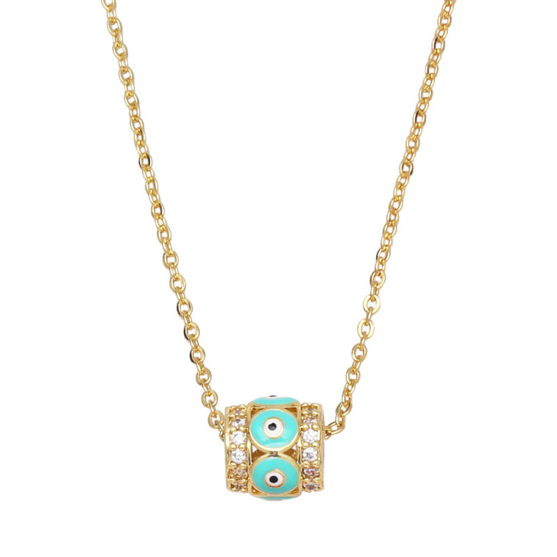 Collar con colgante de ojo de diablo de diamante geométrico simple para mujer