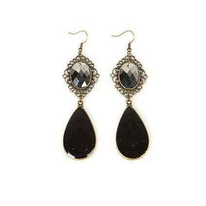 Women Retro Boho Water Drops Hollow Gem Earrings Alloy Drop Style