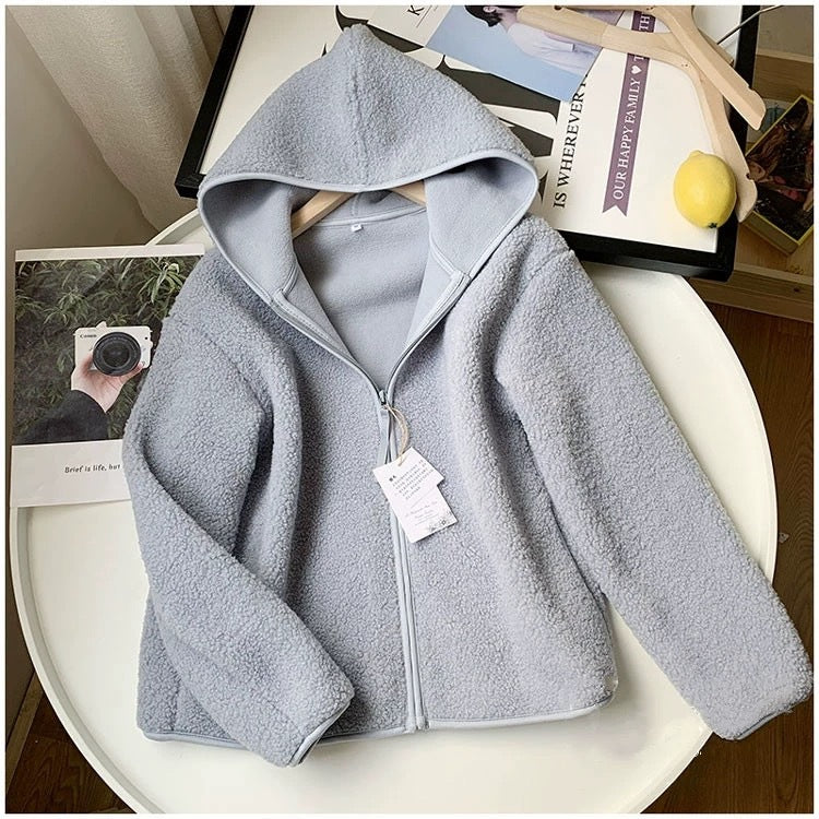 Women Autumn And Winter Plush Hooded Coat