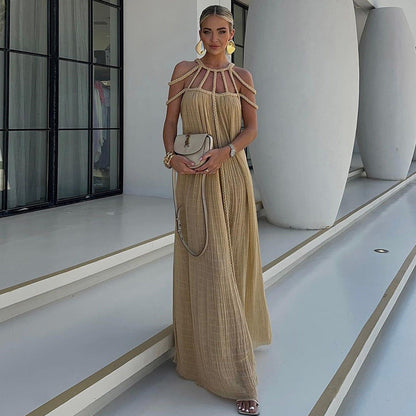 Vestido largo bohemio con tirantes y hombros descubiertos para mujer en varios colores