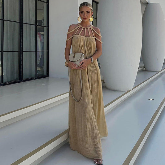 Vestido largo bohemio con tirantes y hombros descubiertos para mujer en varios colores