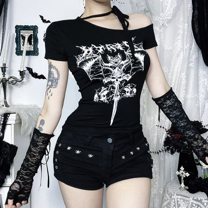 Dark Gothic Style Viscose Fiber Short Sleeve T-Shirt