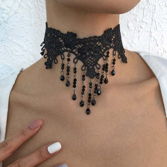 Gargantilla de encaje con colgante de cristal de Halloween a la moda para mujer