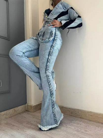 Vaqueros acampanados ajustados de cintura alta y elásticos a la moda para mujer