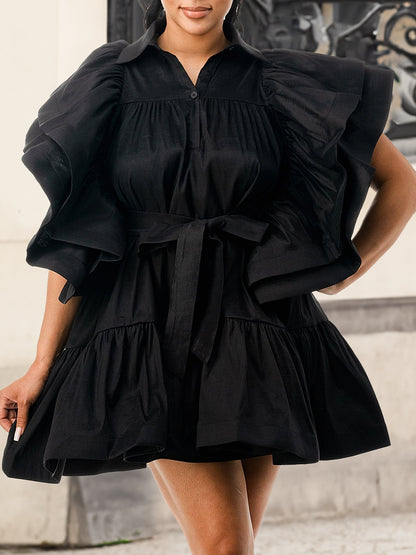 Vestido elegante de color liso con mangas con volantes para mujer