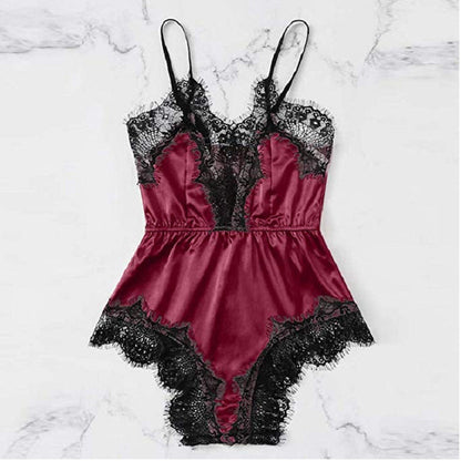 Women Pajamas Imitation Silk Homewear Lace Sleepwear