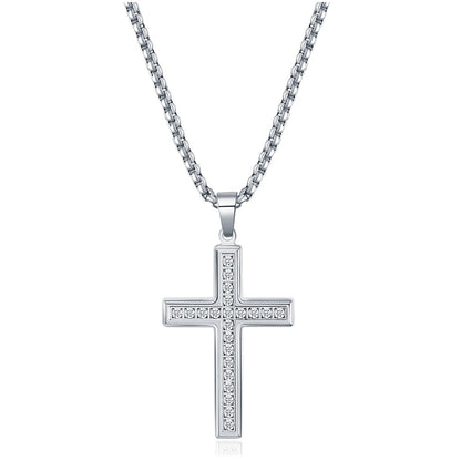 Fashion Simple Zircon Cross Stainless Steel Pendant Necklace