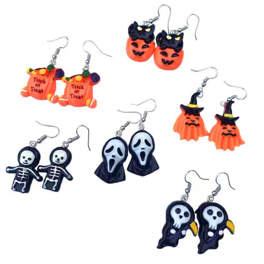 Pendientes colgantes de Halloween para mujer, divertidos, con esqueleto, fantasma, calabaza, gato y búho