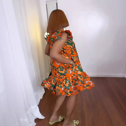 Robe ample à manches courtes et imprimé grande taille pour femme, en polyester, élégante et décontractée