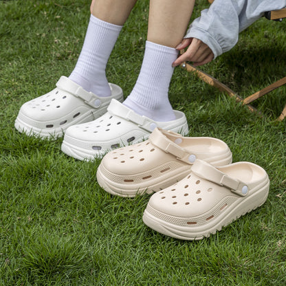 Zapatos casuales de suela gruesa con agujeros para mujer, de color sólido