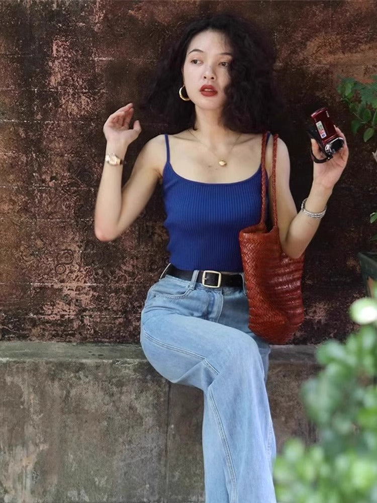 Women Fashion Simple Solid Color Knitted Camisole