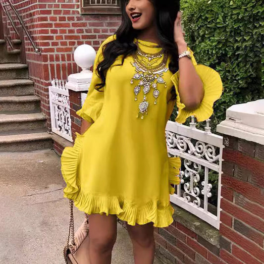 Robe à volants décontractée de couleur unie pour femmes