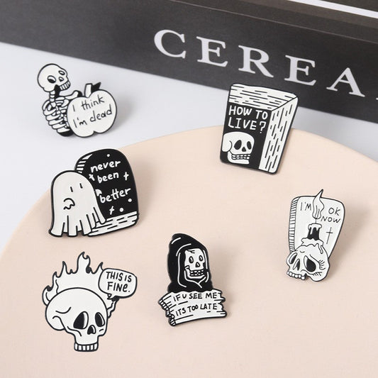 Broche crâne punk foncé à la mode pour femme pour Halloween