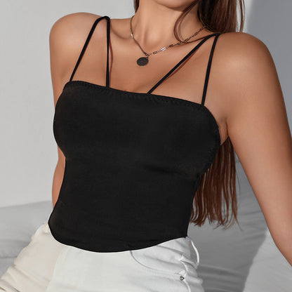 Haut ras du cou en nylon rembourré à bretelles spaghetti pour femme