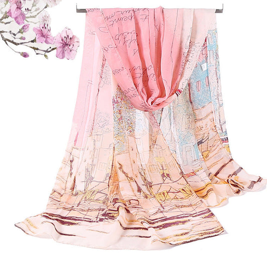 Bufanda de gasa estampada de primavera y verano para mujer