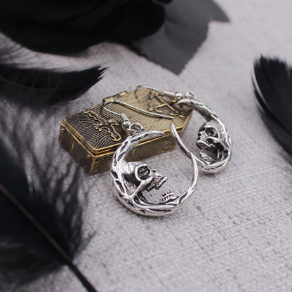 Gothic Skull Moon Earrings in Alloy with Punk Style Design