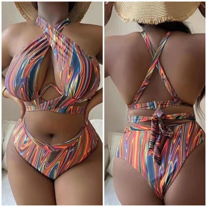 Women Summer Vacation Sexy Plus Size Tie Dye Swimsuit