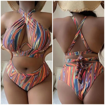 Women Summer Vacation Sexy Plus Size Tie Dye Swimsuit