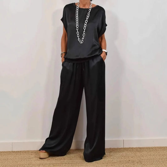 Women Casual Solid Color Sleeveless Blouse Pants Set