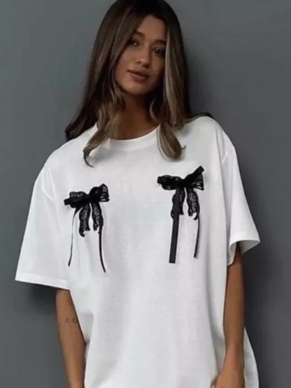 Summer Three-Dimensional Bow Lace Short-Sleeved T-Shirt
