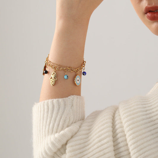 Pulsera electrochapada vintage de mal de ojo para mujer