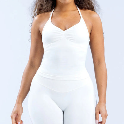 Women Fashion Solid Color Seamless Halter-Neck Yoga Top