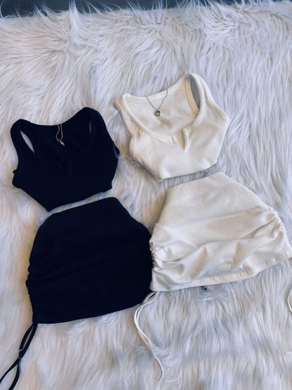 Women Fashion Casual Tank Top and Mini Skirt Set