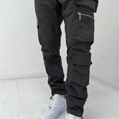 Men Fashion Casual Solid Color Multi-Pocket Slim Fit Pants