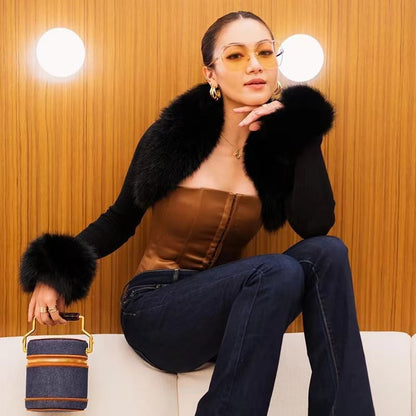 Women Fashion Plush Long Sleeve Crop Cardigan