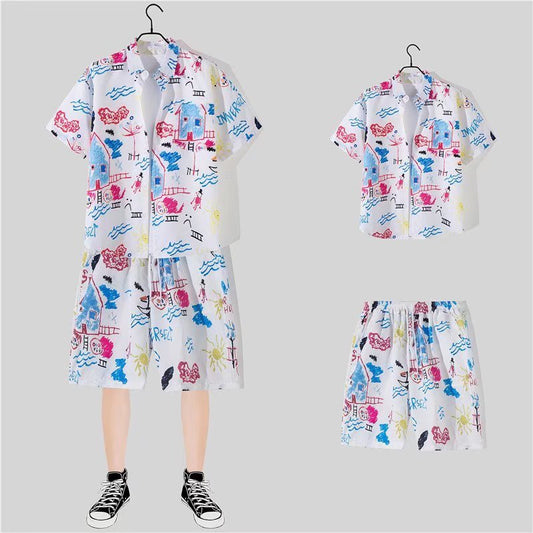 Men's Casual Vacation Tiny Flower Print Shirt Set