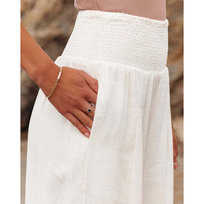 Pantalones anchos de lino y algodón para mujer con bolsillos