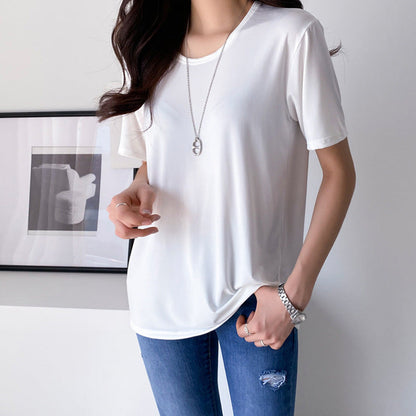 Women Simple Basic Solid Color Short Sleeve Round Neck Blank T-Shirt