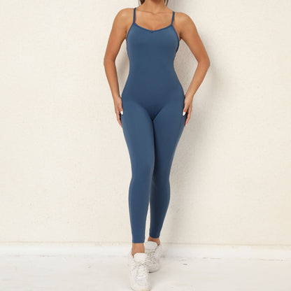 Combinaison dos nu en coton mélangé de couleur unie pour femme