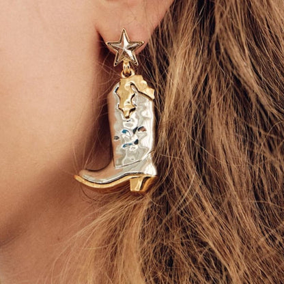Women Fashion Retro Western Five-Star Alloy War Boots Earrings