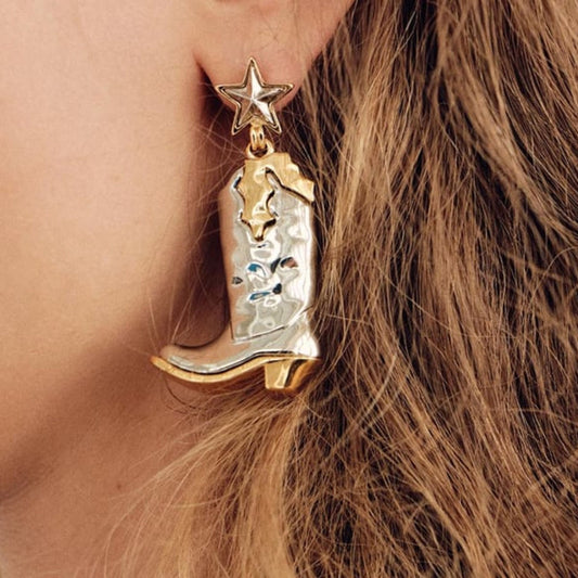 Women Fashion Retro Western Five-Star Alloy War Boots Earrings